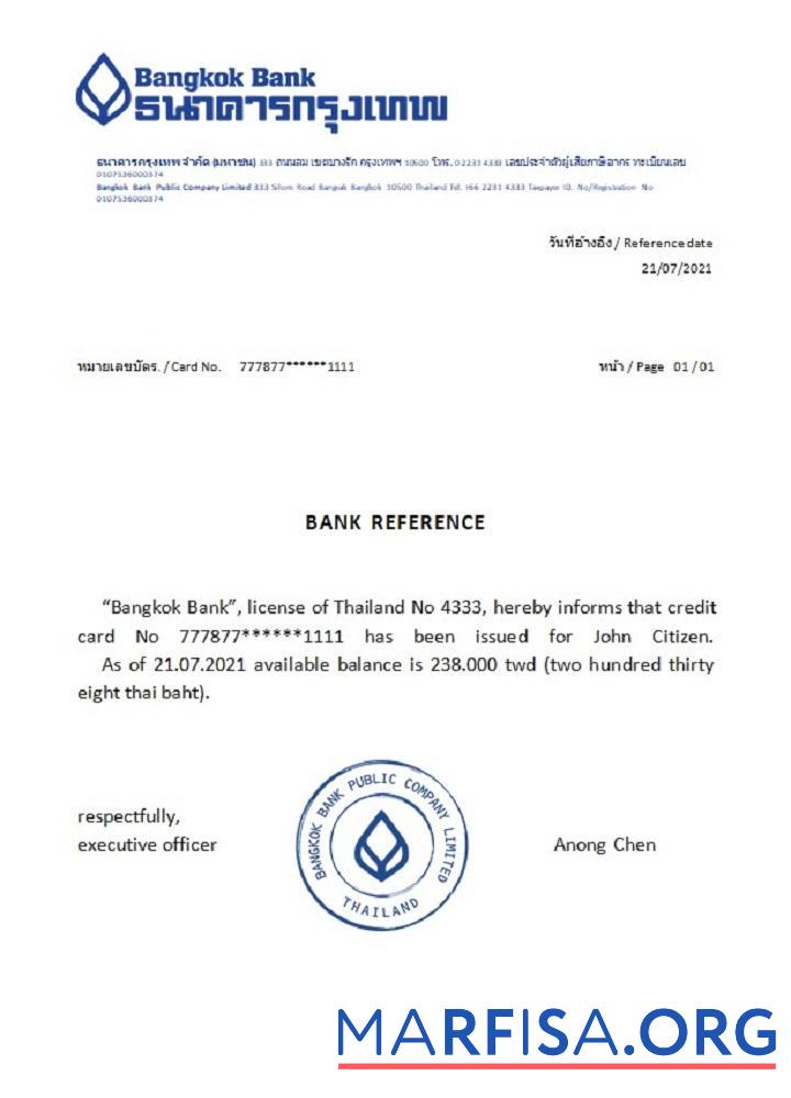 Downloadable Thailand Bangkok bank reference sample